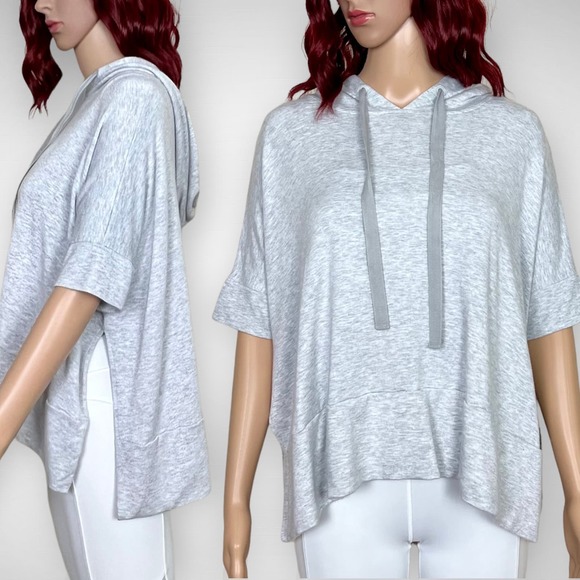 Lou & Grey French Terry Hoodie Womens Small Gray Oversized Side Slits - Picture 1 of 10